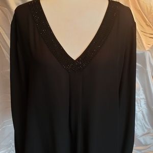 Woman's Semi-Sheer Black Blouse with Beading 2x